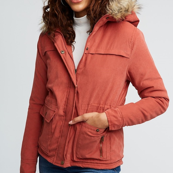 Charlotte Russe Jackets & Blazers - Charlotte Russe Faux Fur Rust Hooded Anorak Jacket